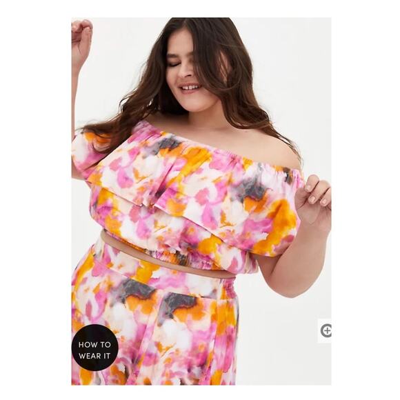 Torrid Pink&Orange Watercolor Tie Dye Skirt&Crop Set Sz.1 NWT - Picture 2 of 16
